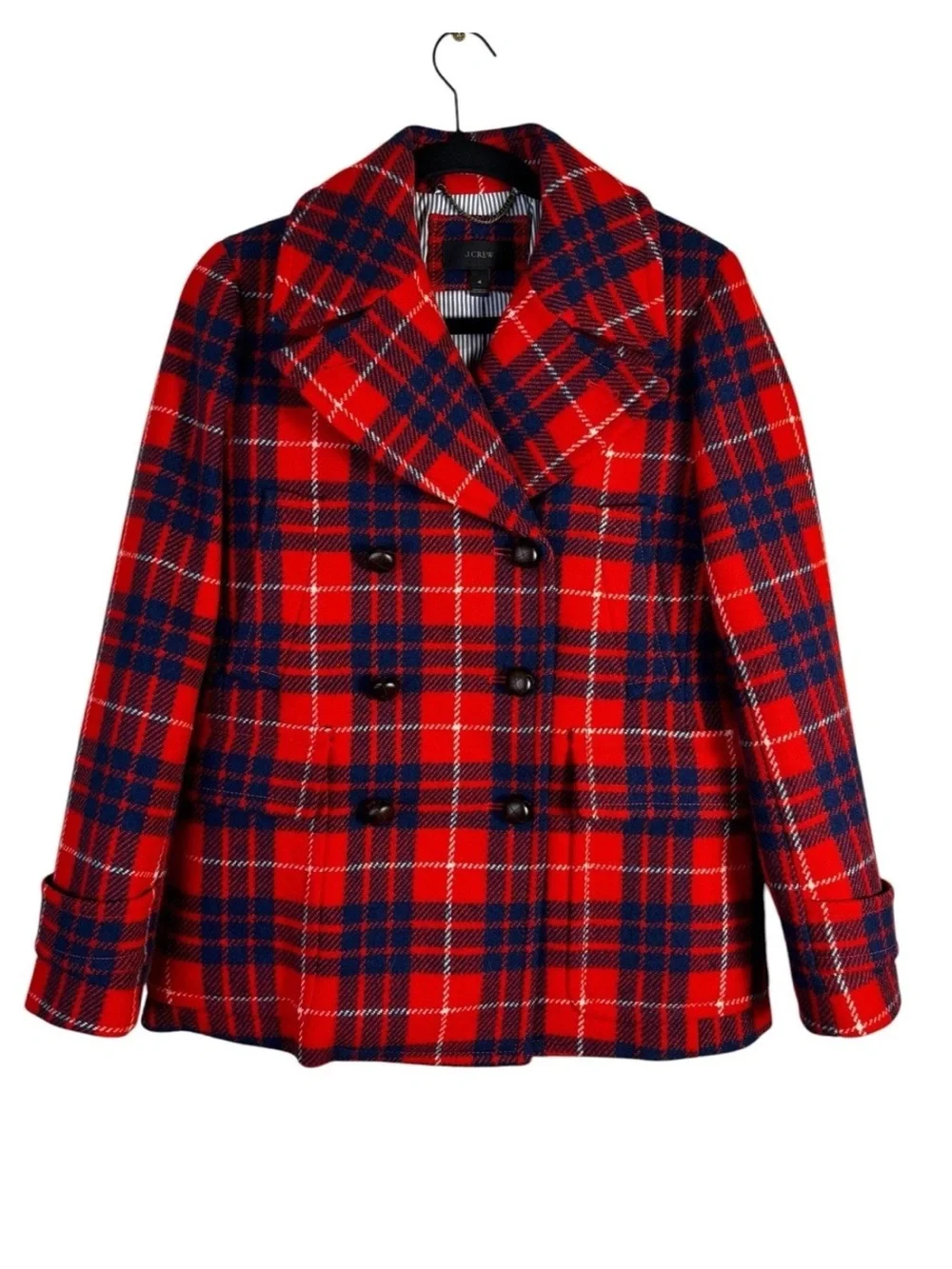 J. Crew Hamilton Plaid Peacoat Red Blue Size 4 / 100% Wool Preppy Jacket